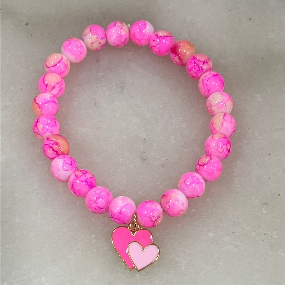 Pink Beaded Heart Charm Bracelet | Y2K Cute Girly Jewelry Coquette Aesthetic